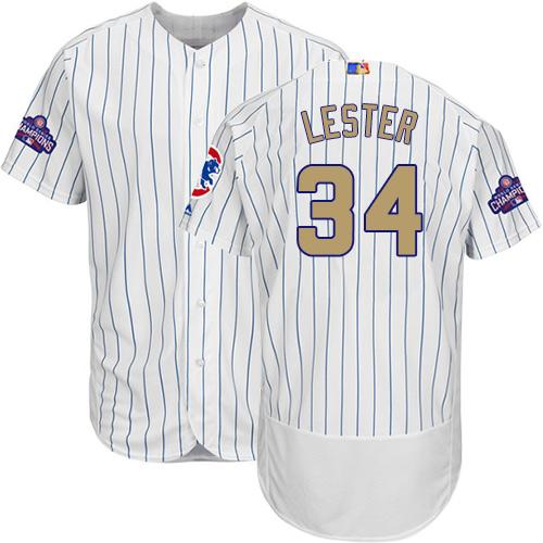 Cubs #34 Jon Lester White(Blue Strip) Flexbase Authentic Gold Program Stitched MLB Jersey